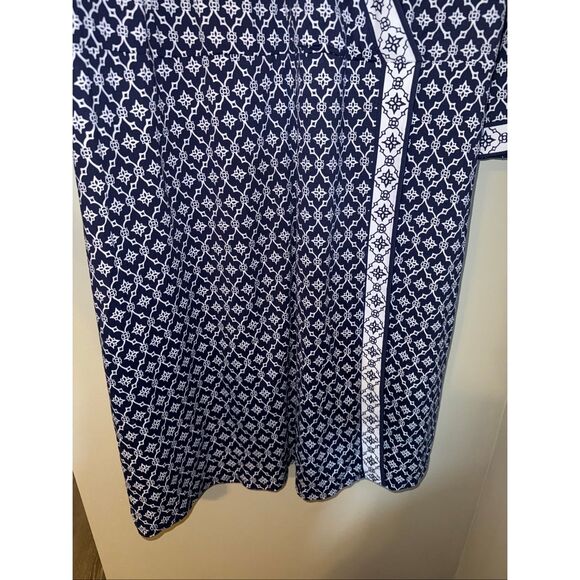 Talbots Plus Size 3X Faux Wrap Knee Length Dress Blue Geometric Print 3/4 Sleeve - Picture 8 of 10